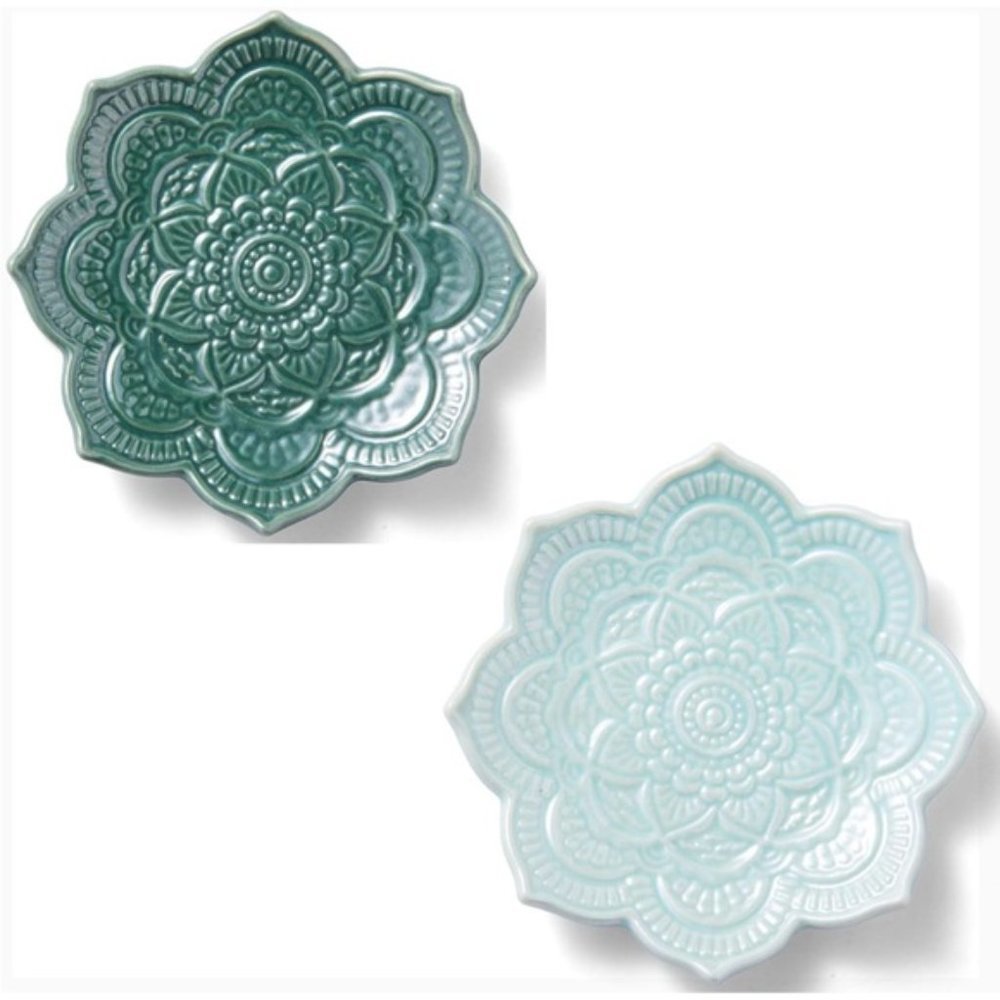 Indie Mandala Floral Boho Hamsa Jewelry Trinket Ring Dish Ceramic Key Holder